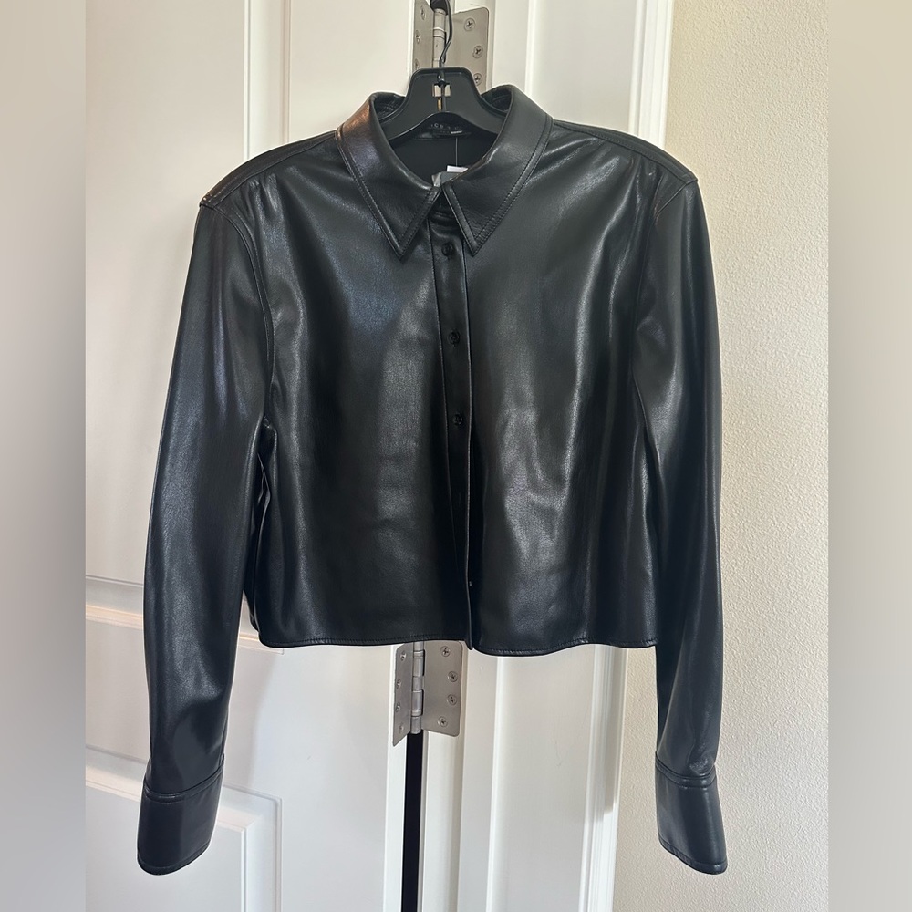 Alice + Olivia Sleek Black Vegan Leather Shirt